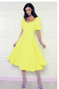 Rochie eleganta vaporoasa in clos cu buzunare laterale si maneca scurta