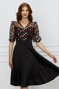 Rochie Ella Collection Maya neagra cu broderie florala pe bust