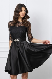Rochie Ella Collection Mimi neagra cu dantela la bust si cordon in talie