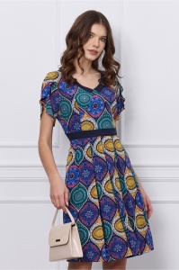 Rochie Kara bleumarin cu imprimeu mandala colorat