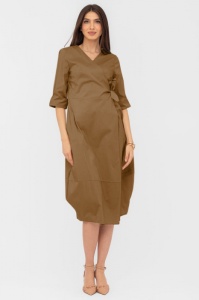 Rochie lalea camel din poplin de bumbac, petrecuta