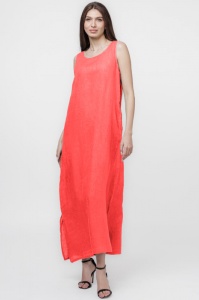 Rochie lunga A-line din in, fara maneci, corai