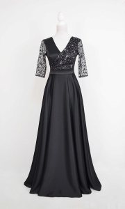 Rochie lunga din tafta cu tulle cu gliter Noelia - Img 2