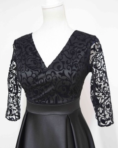 Rochie lunga din tafta neagra cu broderie catifelata Carla - Img 3