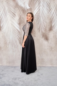 Rochie lunga din tafta neagra cu tulle cu gliter Noelia - Img 5