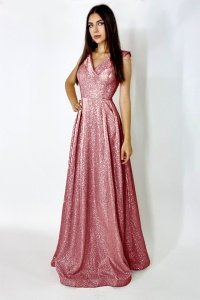 Rochie lunga Elize, cu pliuri definite si decolteu cu mansete pe umeri, Rosu, Marime universala S/M - Img 4