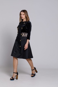 Rochie MAGNO neagra cu insertii de dantela si piele ecologica - Img 1