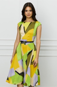 Rochie MBG verde cu imprimeuri si curea in talie