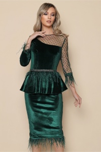 Rochie MBG verde cu pene si peplum