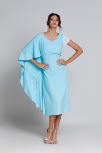 Rochie Mira bleu cu mânecă prelungită si broderie - Img 3