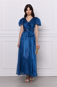 Rochie Moze albastra din organza cu funda in talie