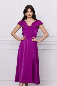 Rochie Moze magenta midi cu funda la bust