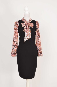 Rochie office cu esarfa si maneci multicolore - Img 1