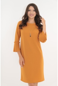 Rochie office mustar cu lantisor si volanase