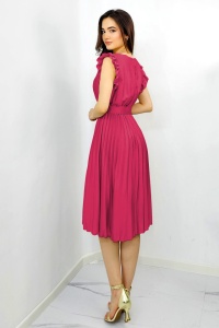 Rochie plisata midi, Elenor, cu volanase si curea asortata, Fucsia, Marime universala S/M - Img 5
