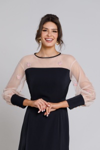 Rochie TRUDY din tul brodat și triplu voal negru - Img 3