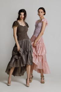 Rochie VALY casual roz asimetrica cu volane - Img 3