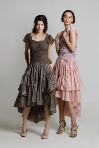 Rochie VALY casual roz asimetrica cu volane - Img 5