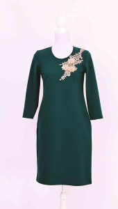 Rochie verde croi larg cu broderie aurie - Img 1