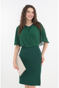 Rochie verde-smarald de ocazie cu bust din dantela si voal