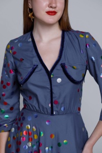 Rochie ZARITA albastra cu buline colorate - Img 4