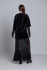 Bluza MILLER neagra din catifea cu flori albe aplicate - Img 4
