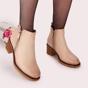 Botine Cu Toc Gros Dama Bej Cu Fermoar Uinir - Img 3