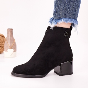 Botine Cu Toc Gros Dama Negre Cu Fermoar Bita - Img 1