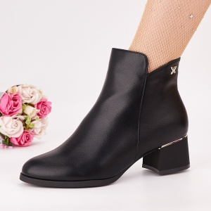 Botine Cu Toc Gros Dama Negre Cu Fermoar Shally