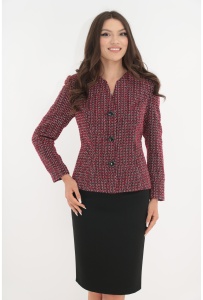 Costum - sacou din stofa bucle rosie si fusta din stofa neagra