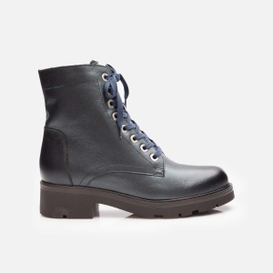 Ghete damă casual din piele naturală, Leofex – 350 Antracite Box Sidefat