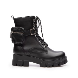Ghete damă casual din piele naturală, Leofex - 330 Negru Box