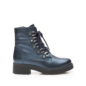 Ghete dama din piele naturala Leofex - 547 Blue Metalizat