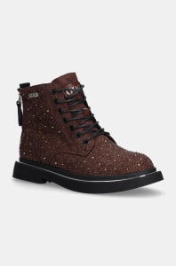 GOE cizme din piele intoarsa femei, culoarea maro, cu toc plat, OO2N4100 BROWN