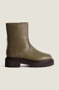 Hoff cizme de piele OFFICE MILITARE femei, culoarea verde, cu toc plat, 22431002 OFFICE