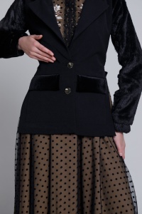 Jacheta HEDY neagra asimetrica cu maneca din blana - Img 4
