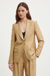 La Petite Française blazer din amestec de in VOYANTE culoarea bej, un singur rand de nasturi, neted