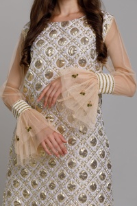 ORELIA 24 dress in gold brocade and tulle with floral embroidery - Img 2