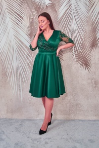 Rochia din tafta verde cu broderie 3D Britney - Img 1