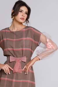 Rochie AURELIA cafenie cu dungi roz - Img 3