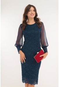 Rochie de seara din dantela bleumarin cu glitter discret