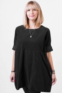Rochie din catifea reiata, oversize, neagra