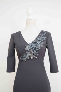 Rochie eleganta gri cu broderie 3D Rebeca - Img 2