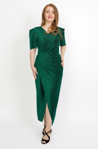 Rochie eleganta lunga Denisa din lurex cu fronseu pe talie - Moze