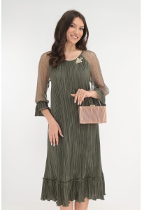 Rochie eleganta olive cu broderie la decolteu