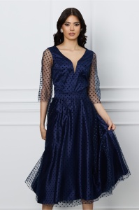 Rochie Ella Collection Reyna bleumarin cu buline catifelate