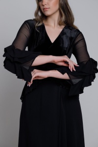 Rochie KARENA neagra din viscoza si catifea asimentrica - Img 3