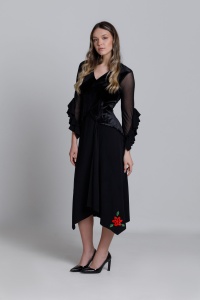 Rochie KARENA neagra din viscoza si catifea asimentrica - Img 5