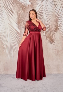 Rochie lunga din tafta visinie cu broderie 3D Britney - Img 3