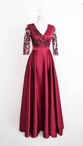 Rochie lunga din tafta visinie cu broderie 3D Britney - Img 7